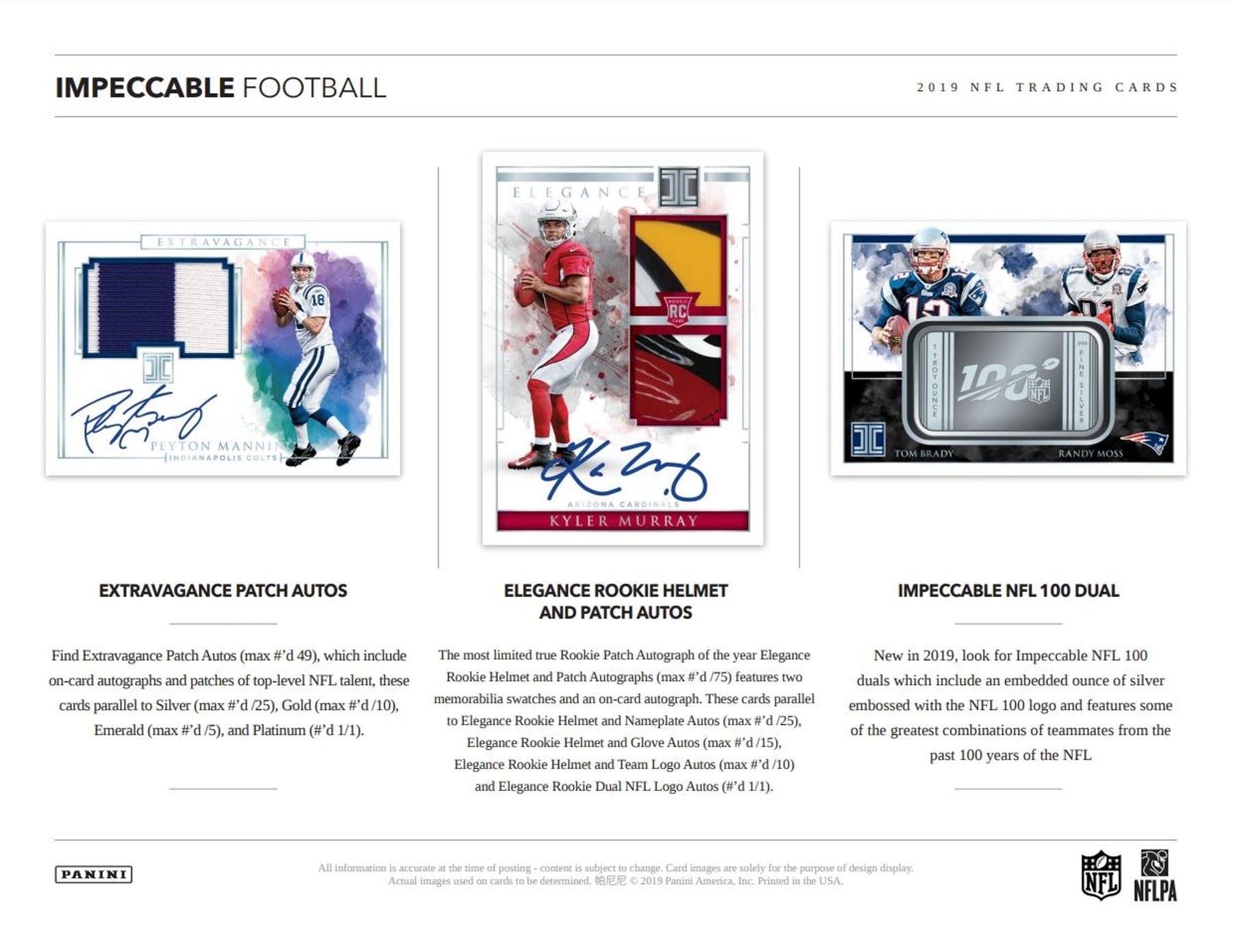 2018 Panini Impeccable Football Checklist, Team Set Lists, Release Date