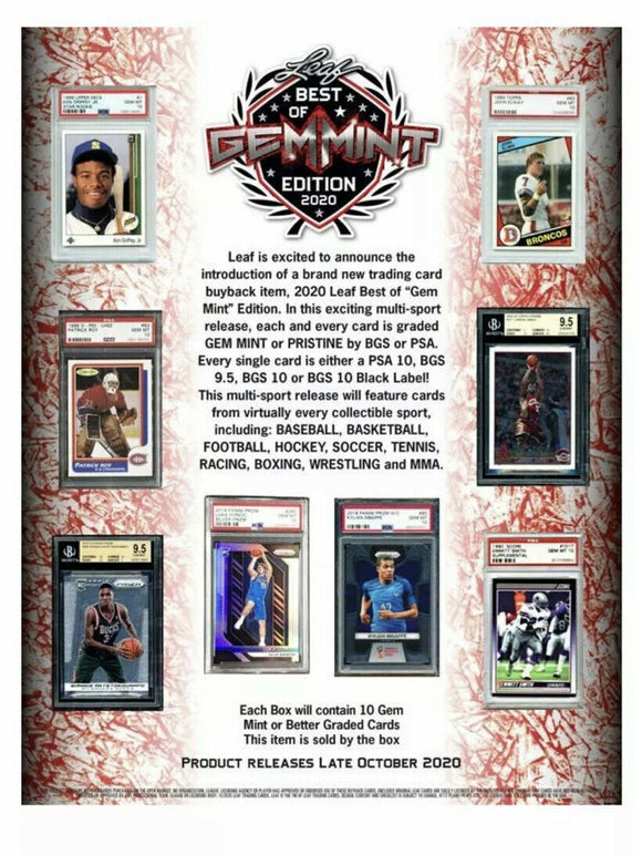 2020 Leaf Best of Gem Mint Edition (Multi-sport) 1 Box Case - Random Hit #1 *EVERY SPOT BOUGHT GETS ENTRY IN XMAS GIVEAWAY !!!* - Major League Cardz